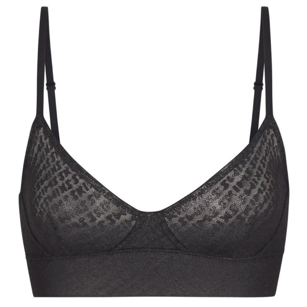 NWT SKIMS Logo mesh triangle bralette in the color Onyx foil!! Size xxs